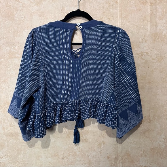 Free People Santorini Lace Up Heavily Embroidered Ruffle Hem Sleeve Crop Top XS - Picture 10 of 13